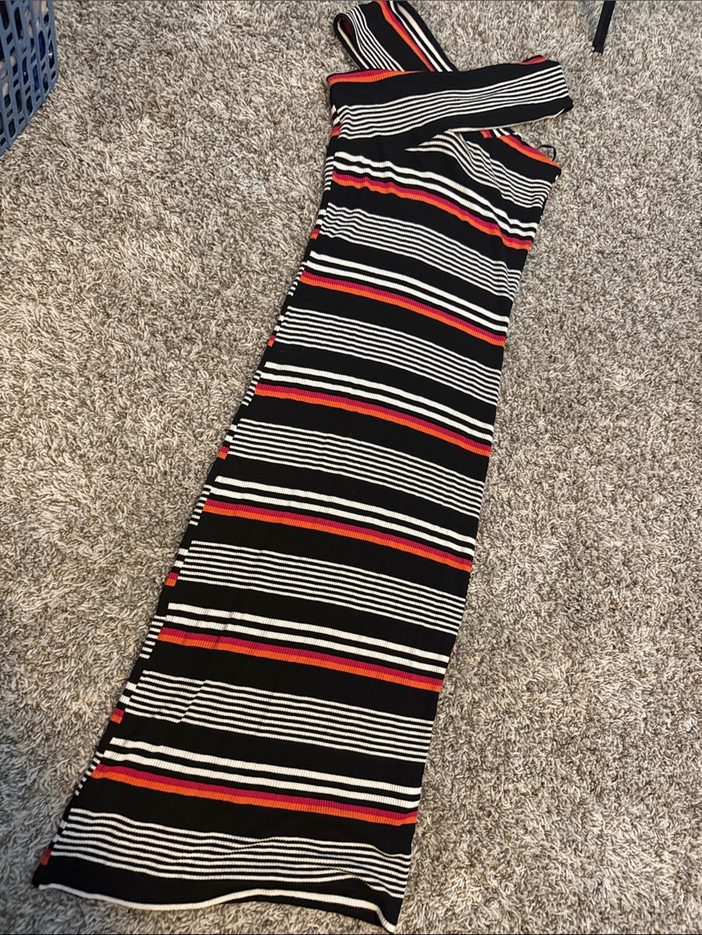 Cotton On Black Maxi Skirt with Red, Cream, and Orange Stripes
